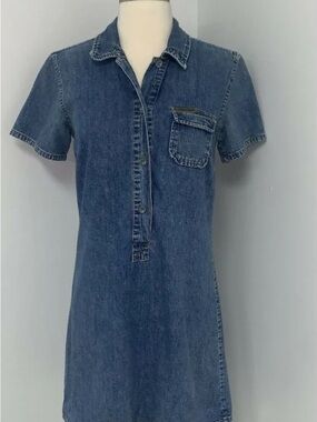 Calvin Klein Short-Sleeve Denim Polo Dress - Blue